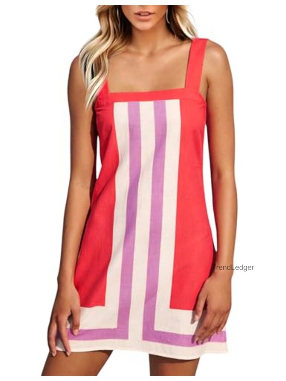 Striped Mini Dress Boho Shoulder Strap Sundress Summer Beach Cover Up